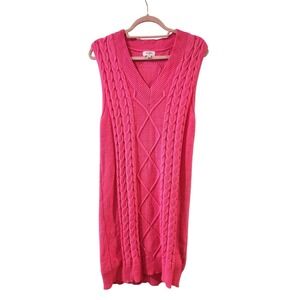 Umgee Sweater Dress Womens M Hot Pink‎ Cable Knit Midi Sleeveless Barbiecore